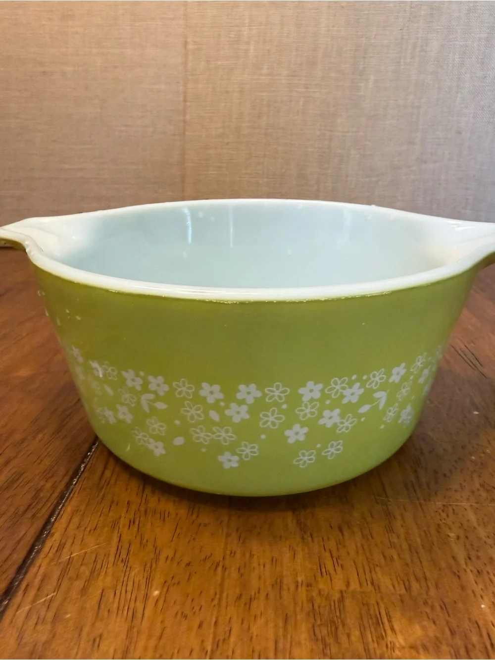 Pyrex Green Floral Casserole Dish - White Interior